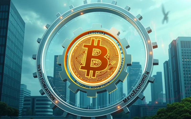 A powerful visual depicting Bitcoin's institutional adoption and macroeconomic tailwinds accelerating its role as a global reserve asset.
