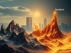 A visual representation of Bitcoin's price trajectory shifting from volatile peaks to a steady, upward trend, highlighting the impact of BlackRock ETF on institutional Bitcoin adoption.