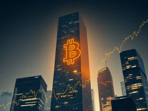 A visual representation of the significant increase in institutional Bitcoin buying, with corporate logos and financial growth charts surrounding a prominent Bitcoin symbol.