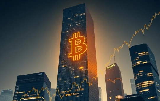 A visual representation of the significant increase in institutional Bitcoin buying, with corporate logos and financial growth charts surrounding a prominent Bitcoin symbol.