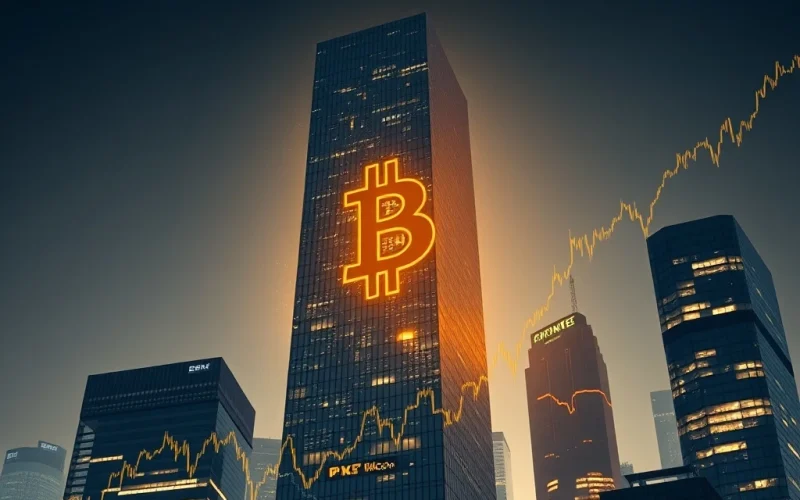 A visual representation of the significant increase in institutional Bitcoin buying, with corporate logos and financial growth charts surrounding a prominent Bitcoin symbol.