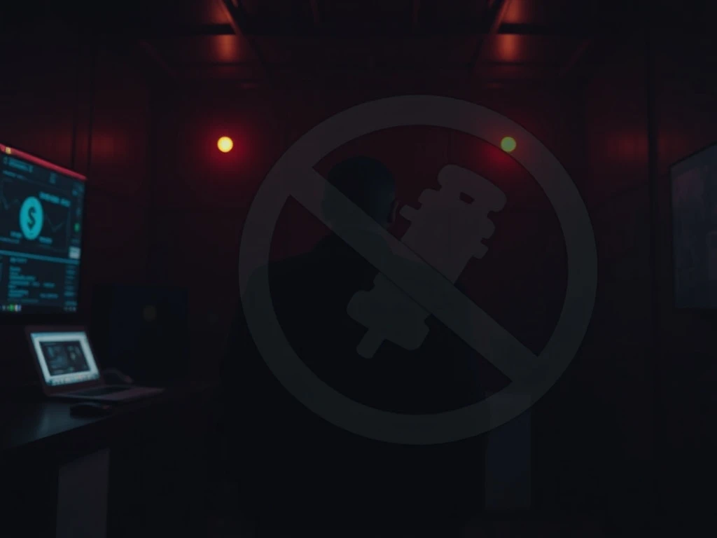 A dramatic illustration representing a Bitcoin kidnapping case with a legal gavel, highlighting the stringent bail conditions and the prohibition of crypto payments.