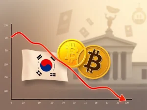 Graph showing Bitcoin Kimchi Premium turning negative amidst South Korea's tightened crypto regulations, signaling market convergence.
