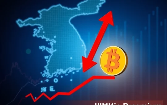 A chart illustrating the negative Bitcoin Kimchi Premium, indicating a rare discount in South Korean crypto markets compared to global prices.