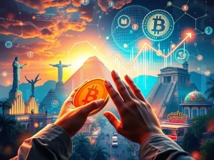 Dynamic image showing Bitcoin Latin America leading financial innovation with blockchain and crypto adoption across the region.