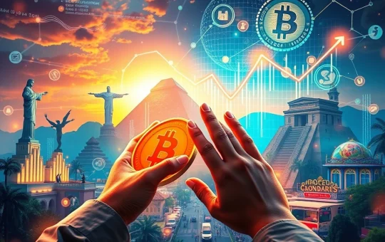Dynamic image showing Bitcoin Latin America leading financial innovation with blockchain and crypto adoption across the region.