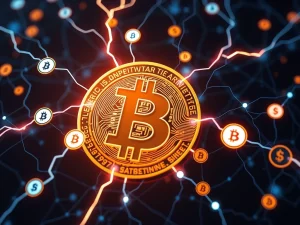 Bitcoin Lightning Network poised to revolutionize stablecoin flows, depicting fast, low-fee transactions and significant market growth.
