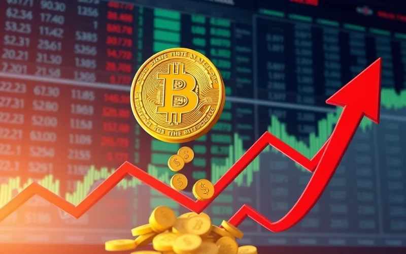A visual representation of Bitcoin liquidation risk, showing a downward trend on a chart with money symbols draining away, highlighting market instability.
