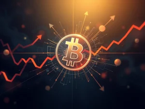 A graphic illustrating Bitcoin price volatility near critical liquidation zones, highlighting potential market swings for traders. Bitcoin News.