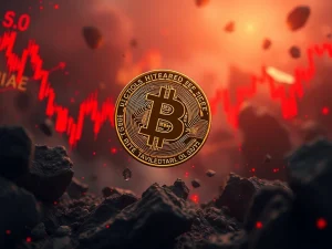 A visual depicting the significant Bitcoin price correction and massive crypto liquidations, highlighting market volatility.