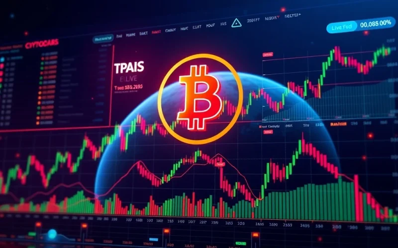 A dynamic digital interface showcasing real-time Bitcoin news and crypto market insights with charts and data.