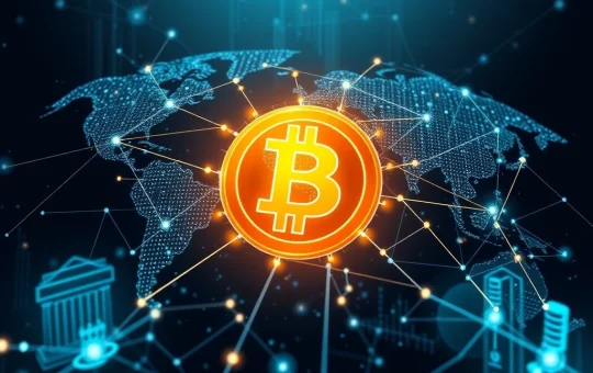 Bitcoin's decentralized blockchain reshaping global finance, symbolizing its transformative power and $1 trillion market cap.