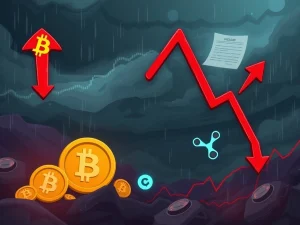 A visual representation of the crypto market experiencing a significant Bitcoin News Today plunge, with altcoins also falling.