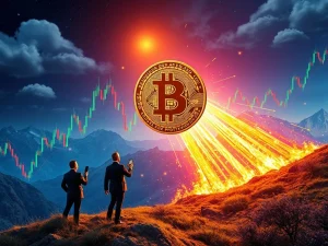 A powerful visual of Bitcoin soaring upwards, symbolizing the Bitcoin price surge, with a subtle contrast between institutional and retail investor figures.
