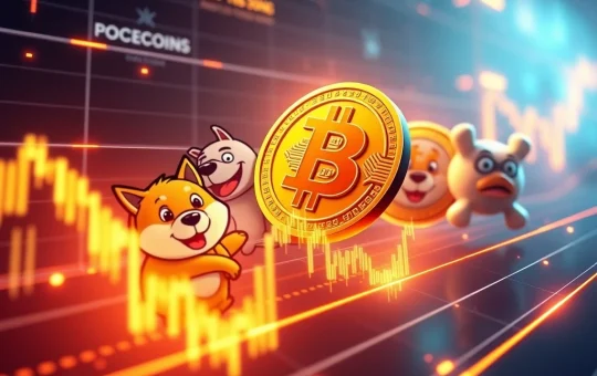 Bitcoin and memecoins DOGE, PEPE, BONK on a financial chart with key technical levels highlighted