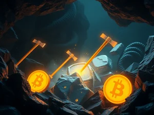 A digital representation of increased Bitcoin mining difficulty and hashrate, illustrating the robust network security.