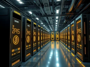 Bitcoin mining facility with Auradine Teraflux miners powering the future of cryptocurrency