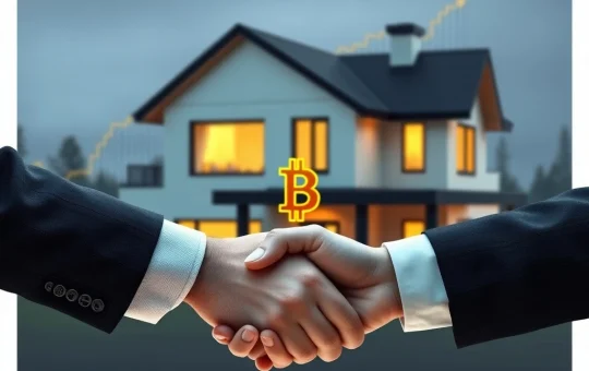 A house with a Bitcoin symbol, representing the potential for a Bitcoin mortgage and the integration of crypto into real estate finance.