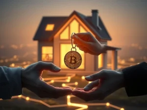 A visual representation of the new FHFA Bitcoin mortgage policy, showing Bitcoin integrating into home financing.