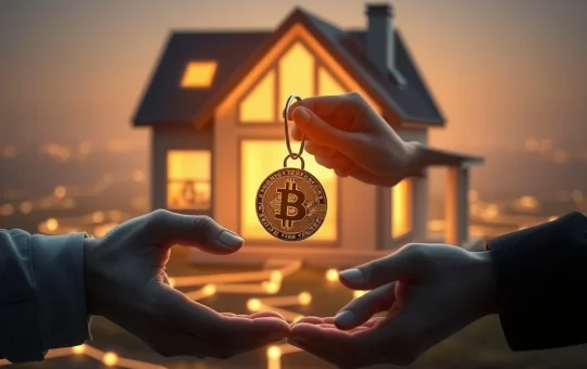 A visual representation of the new FHFA Bitcoin mortgage policy, showing Bitcoin integrating into home financing.