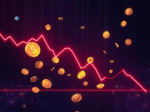 A digital chart showing a sharp drop in altcoin market cap, representing crypto liquidations and market correction.