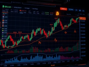 Bitcoin price chart showing bearish market sentiment with short positions dominating exchanges.