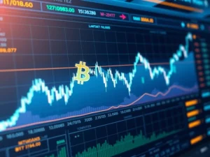 Bitcoin price chart with tightening Bollinger Bands signaling potential breakout