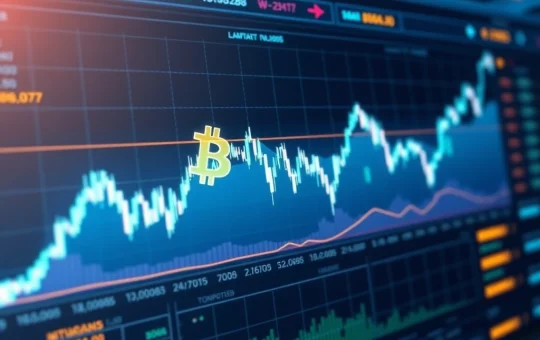 Bitcoin price chart with tightening Bollinger Bands signaling potential breakout