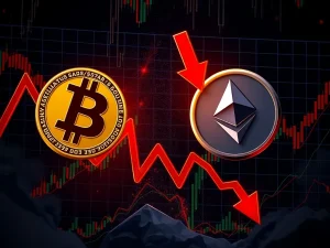 Bitcoin and Ethereum price crash showing liquidated crypto longs amid market volatility