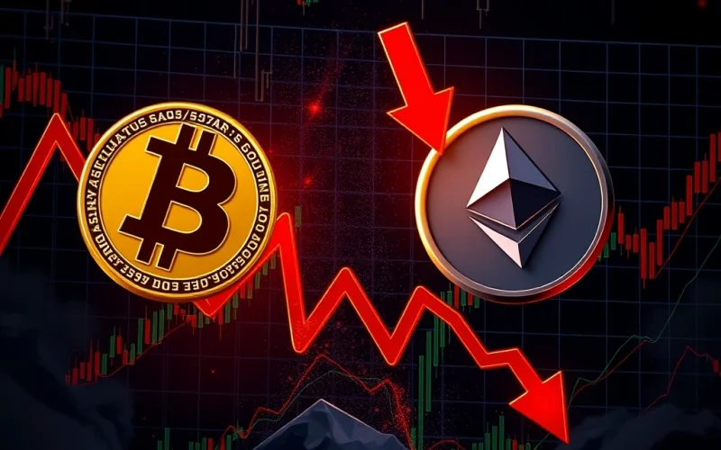 Bitcoin and Ethereum price crash showing liquidated crypto longs amid market volatility