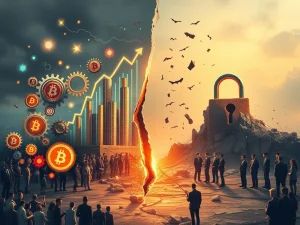 A visual metaphor showing the duality of extended Crypto Presales: one side bright with innovation, the other dark with eroding investor trust.
