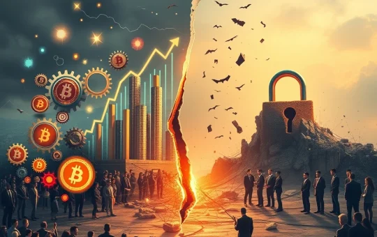 A visual metaphor showing the duality of extended Crypto Presales: one side bright with innovation, the other dark with eroding investor trust.