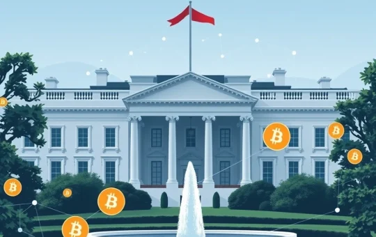 A visual representation of the White House and Bitcoin symbols, illustrating the upcoming Bitcoin News about the crucial digital assets report.