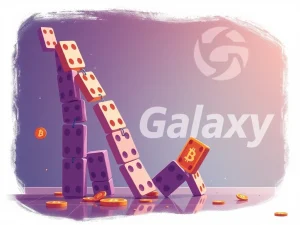 A chart showing a significant dip in BTC price, illustrating the impact of Galaxy Digital's large Bitcoin sale and subsequent crypto liquidations.