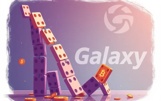 A chart showing a significant dip in BTC price, illustrating the impact of Galaxy Digital's large Bitcoin sale and subsequent crypto liquidations.