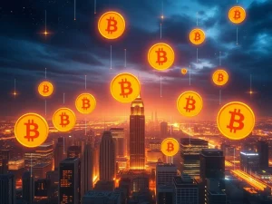 Bitcoin news today showcasing institutional adoption with digital assets in a futuristic financial landscape.