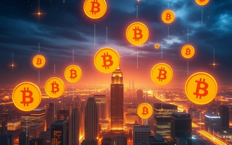 Bitcoin news today showcasing institutional adoption with digital assets in a futuristic financial landscape.