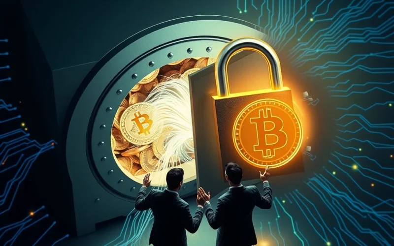 Tyler Winklevoss confronting a giant JPMorgan logo, symbolizing the dispute over data access fees impacting Bitcoin news and crypto firms.