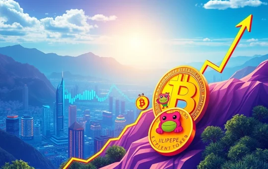 A vibrant crypto market scene showing Bitcoin's powerful surge, driving the success of the LILPEPE presale and the broader meme coin sector.