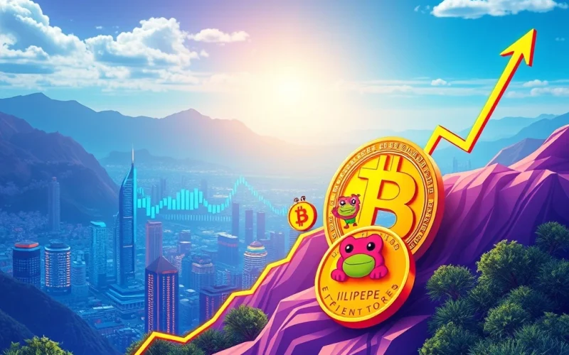 A vibrant crypto market scene showing Bitcoin's powerful surge, driving the success of the LILPEPE presale and the broader meme coin sector.