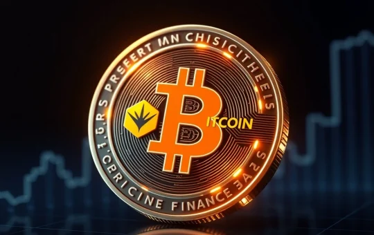 Bitcoin and MAGACOIN FINANCE logos with rising market graphs predicting massive returns