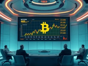 Institutional investors analyzing Bitcoin-tied stock offering in a modern boardroom
