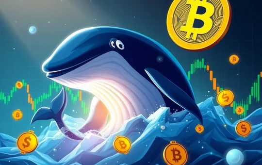 A PENGU whale making a significant profit amidst volatile Bitcoin news and crypto market charts, symbolizing strategic trading.