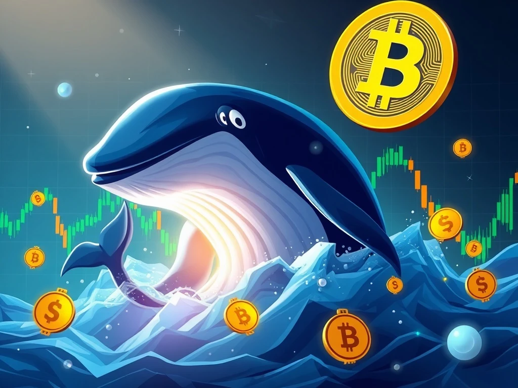 A PENGU whale making a significant profit amidst volatile Bitcoin news and crypto market charts, symbolizing strategic trading.