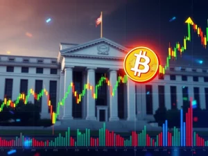 Bitcoin price consolidation amid policy uncertainty and liquidity testing on a financial chart.
