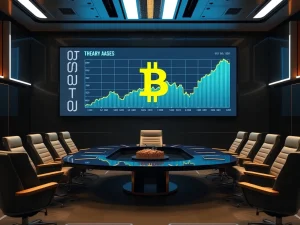 Corporate Bitcoin treasury strategy with BTC price chart in background