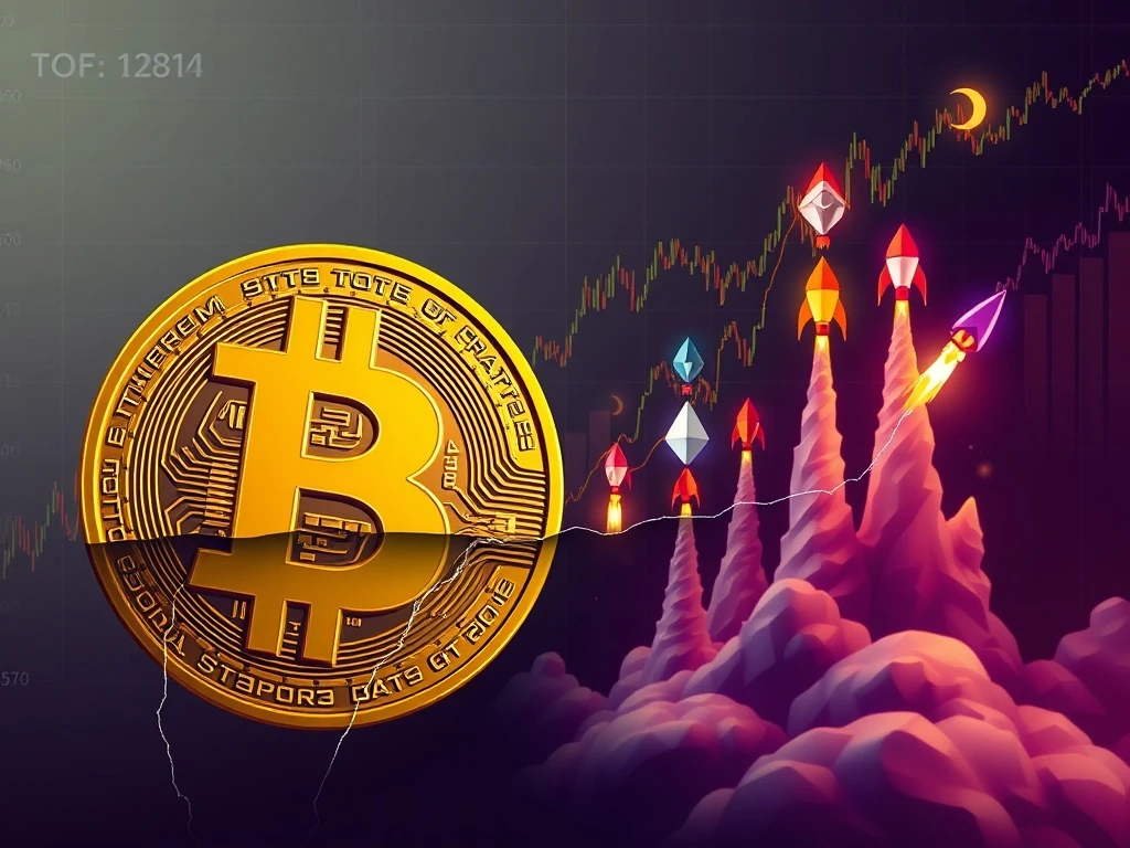 A visual depicting Bitcoin's static price action contrasted with surging altcoins, symbolizing the current crypto market shift.