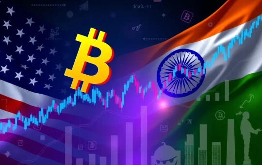 Bitcoin price chart reacting to U.S.-India trade tensions near $118K support.
