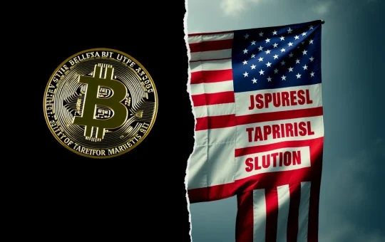 Bitcoin and U.S. flag representing market uncertainty from Trump's tariff