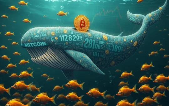 A visual representation of current Bitcoin market dynamics, showing large crypto whales accumulating BTC while retail investors sell off within a defined price range.
